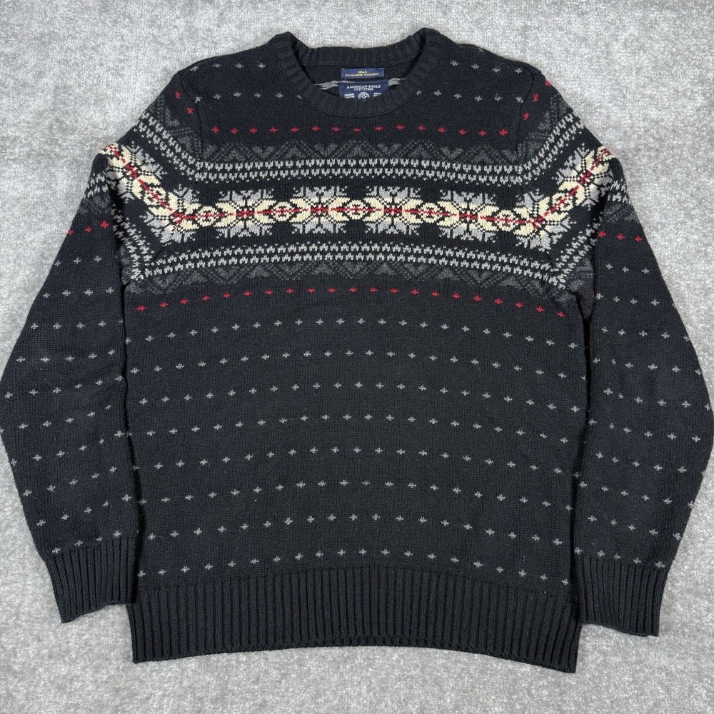 American Eagle Sweater Men's L Athletic Fit Nordic‎ Fair Isle Rabbit Hair Blend